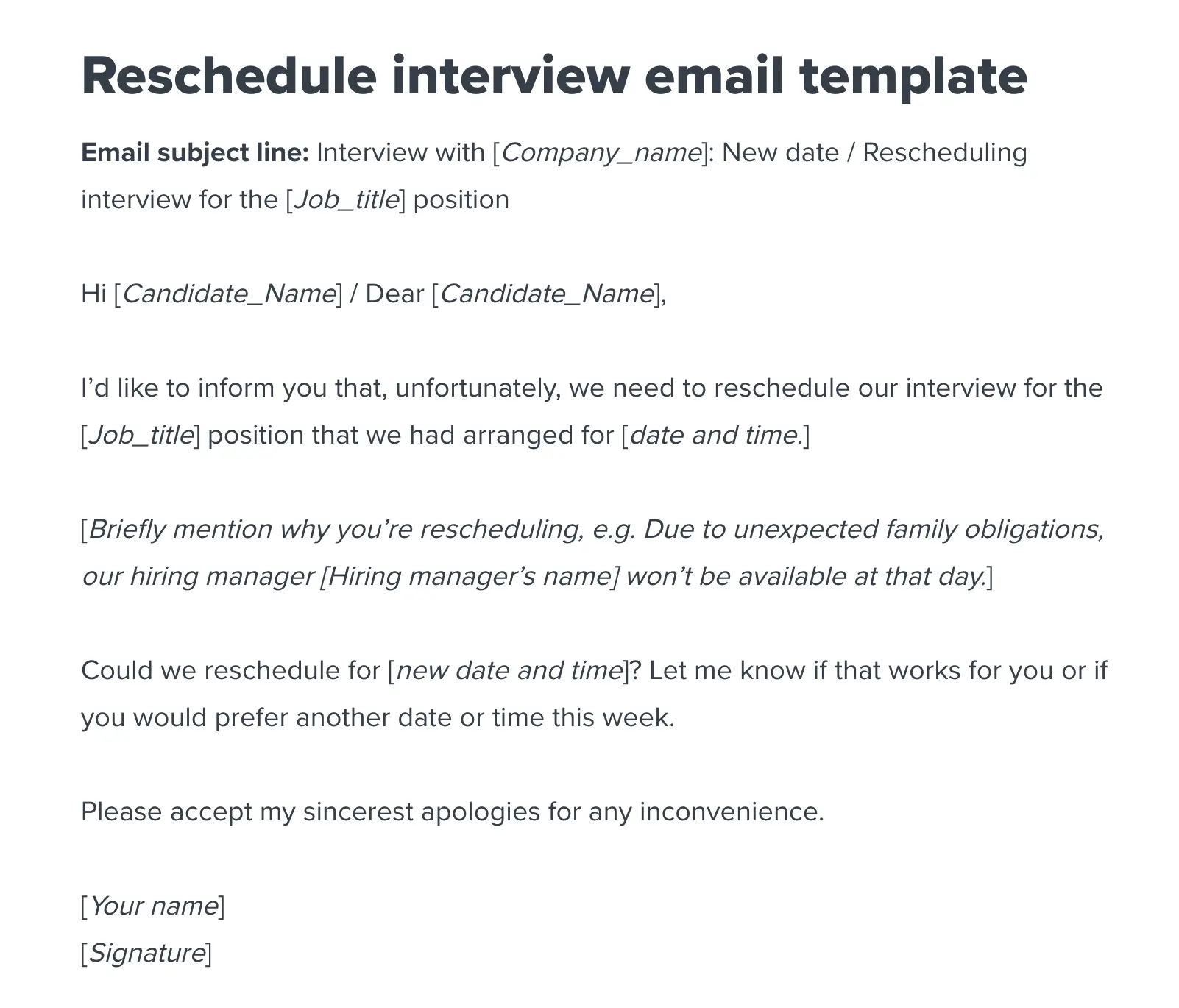 Reschedule interview email template (from employer)