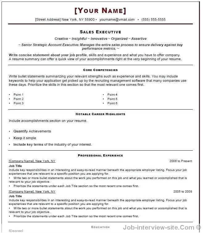 Resume format for Job Interview Images
