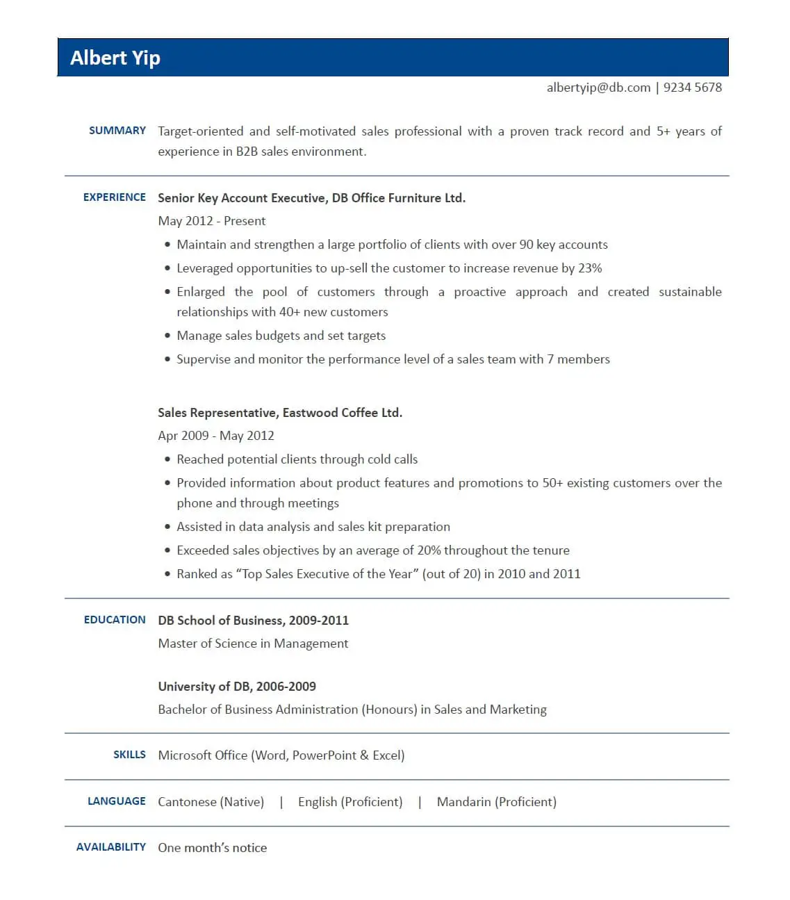 Resume Format: Resume Templates Hong Kong