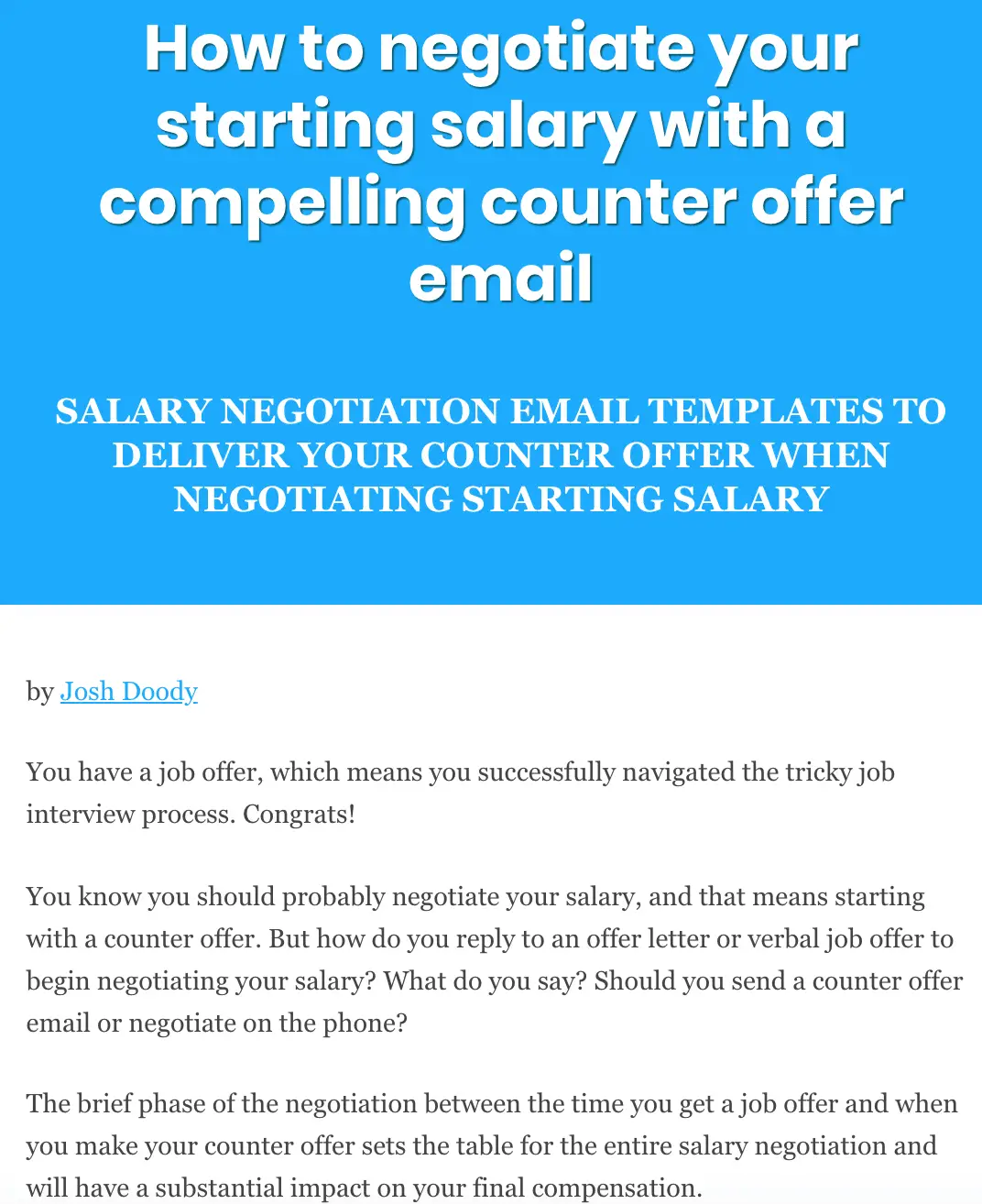 Salary negotiation email sample