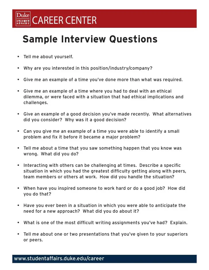 Sample interview questions