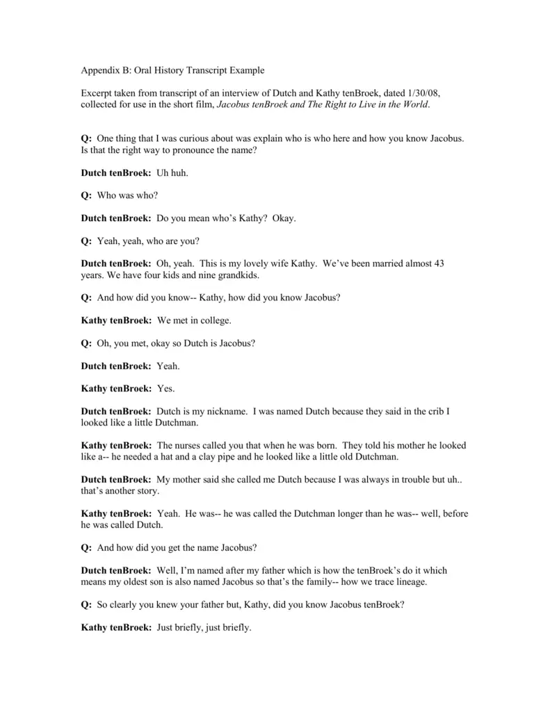 Sample Of Summarised Interview Transcript