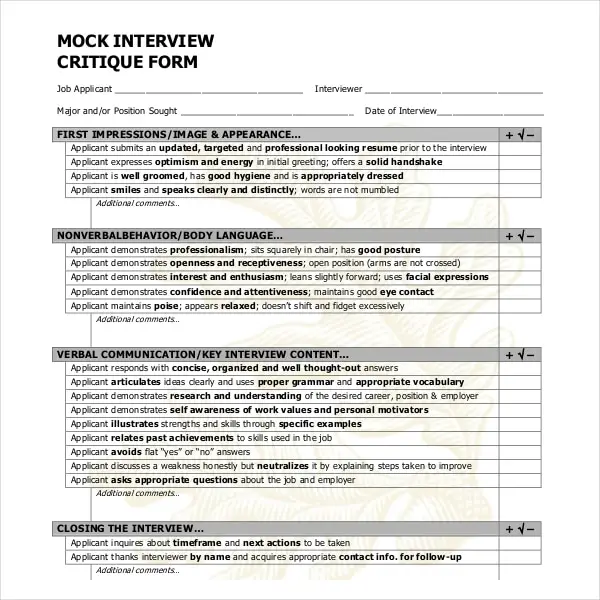 Sample Questions In Mock Job Interview