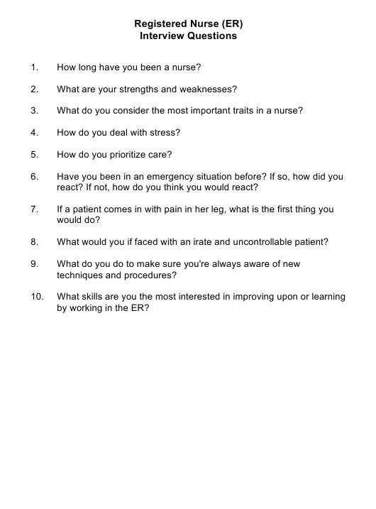 Sample Registered Nurse Interview Questions Download ...