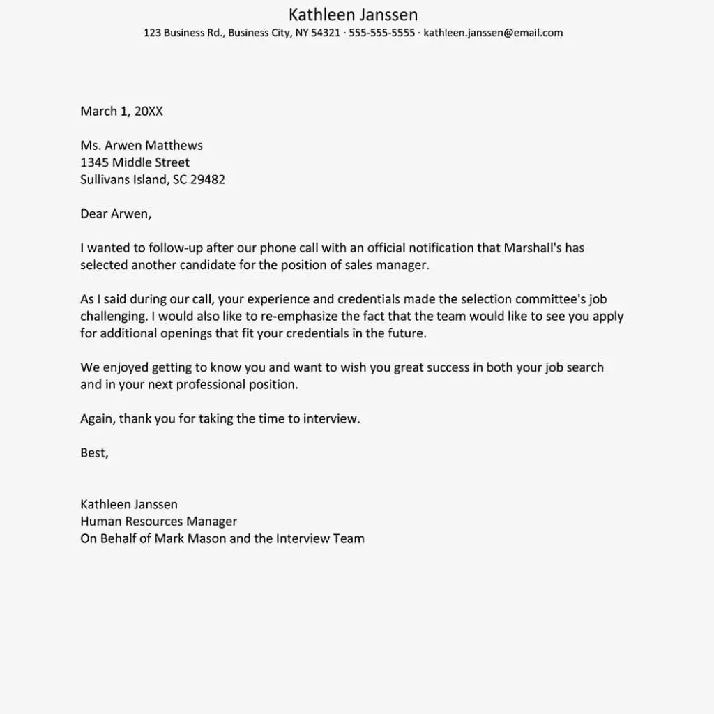 Sample Rejection Letter Before Interview