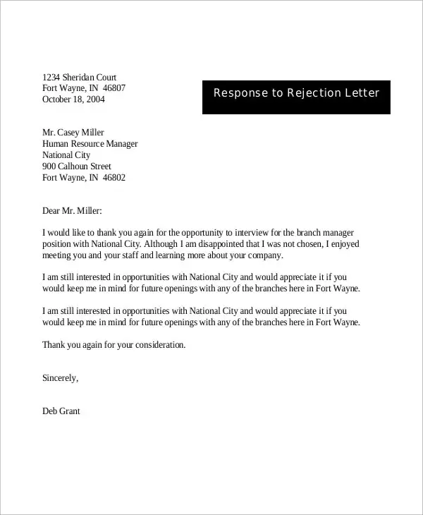 Sample Thank You Letter After Job Rejection