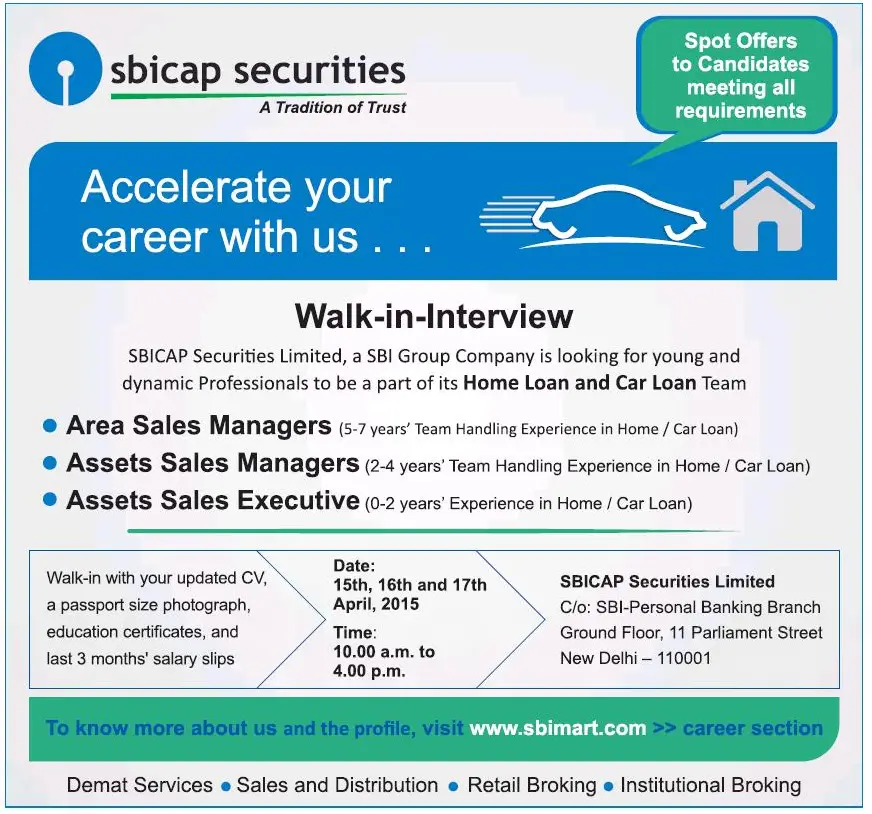 SBICAP Securities Recruitment 2015 Various Managers