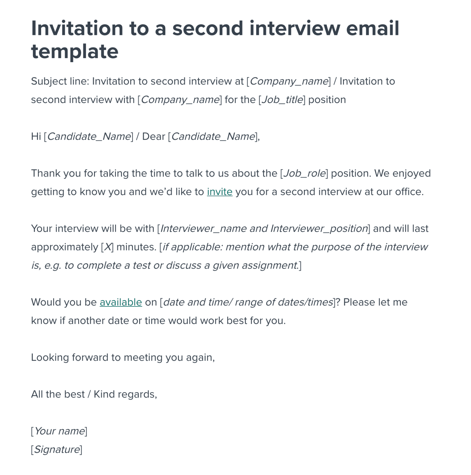 Second Interview Invitation Email Template