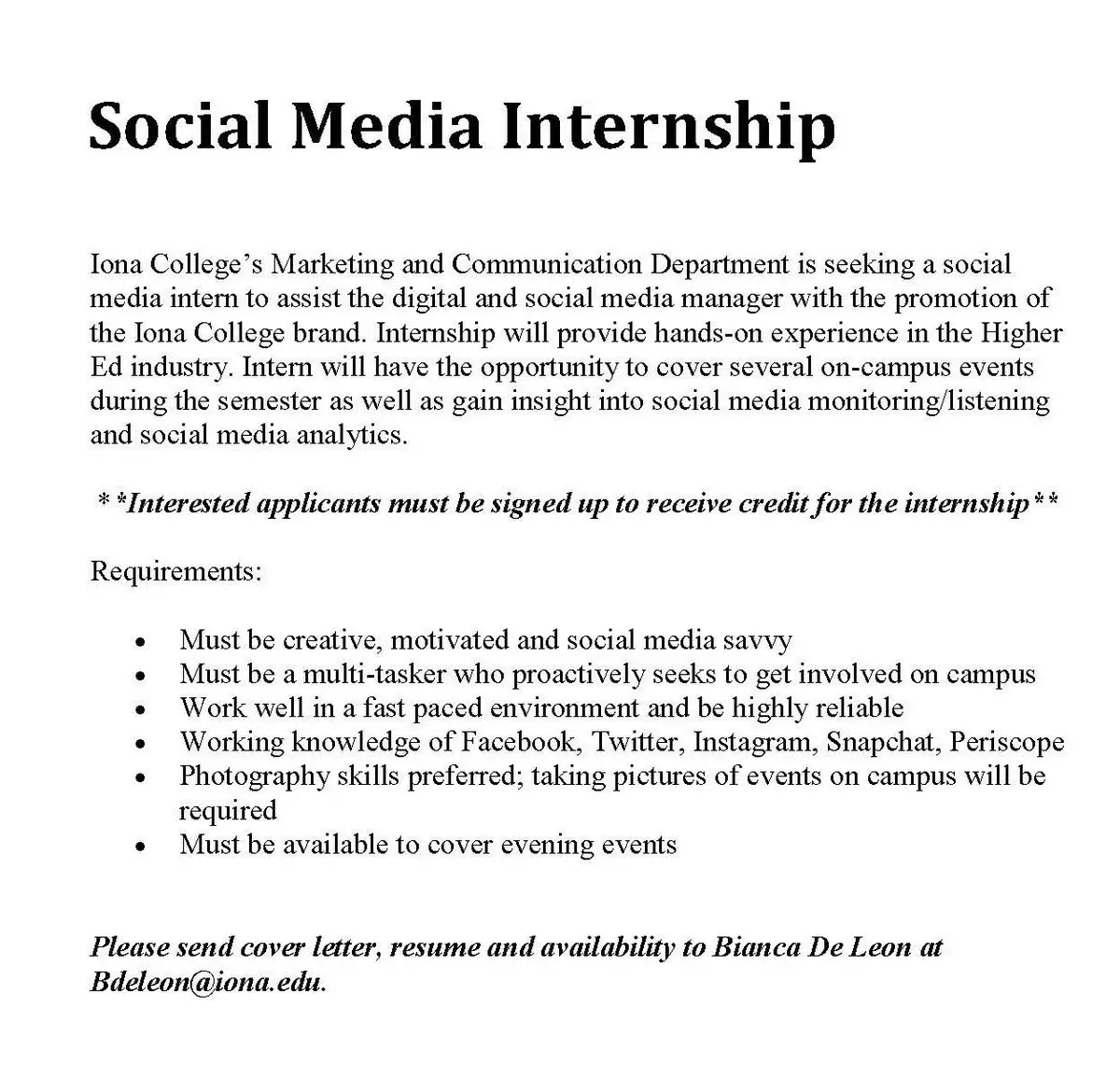Social Media Internship Cover Letter