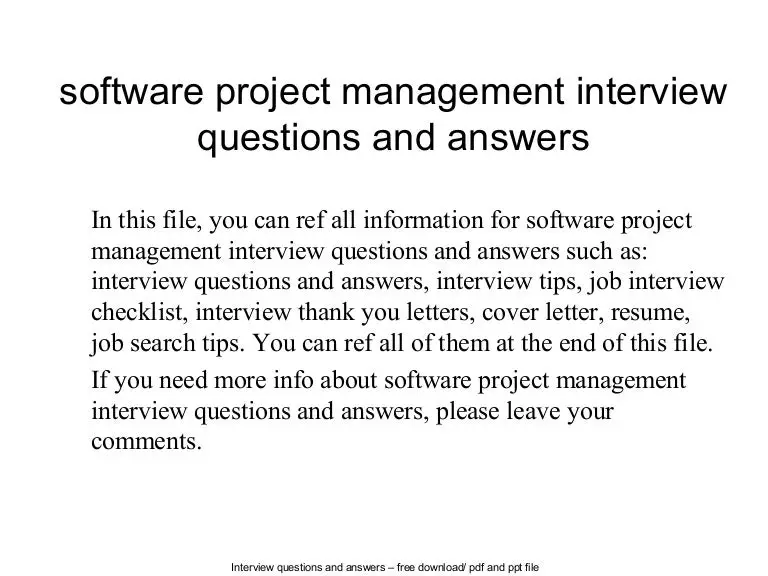 Software project management interview questions and answers