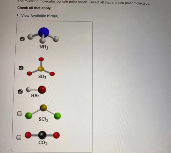 Solved: The Following Molecules Contain Polar Bonds. Selec...