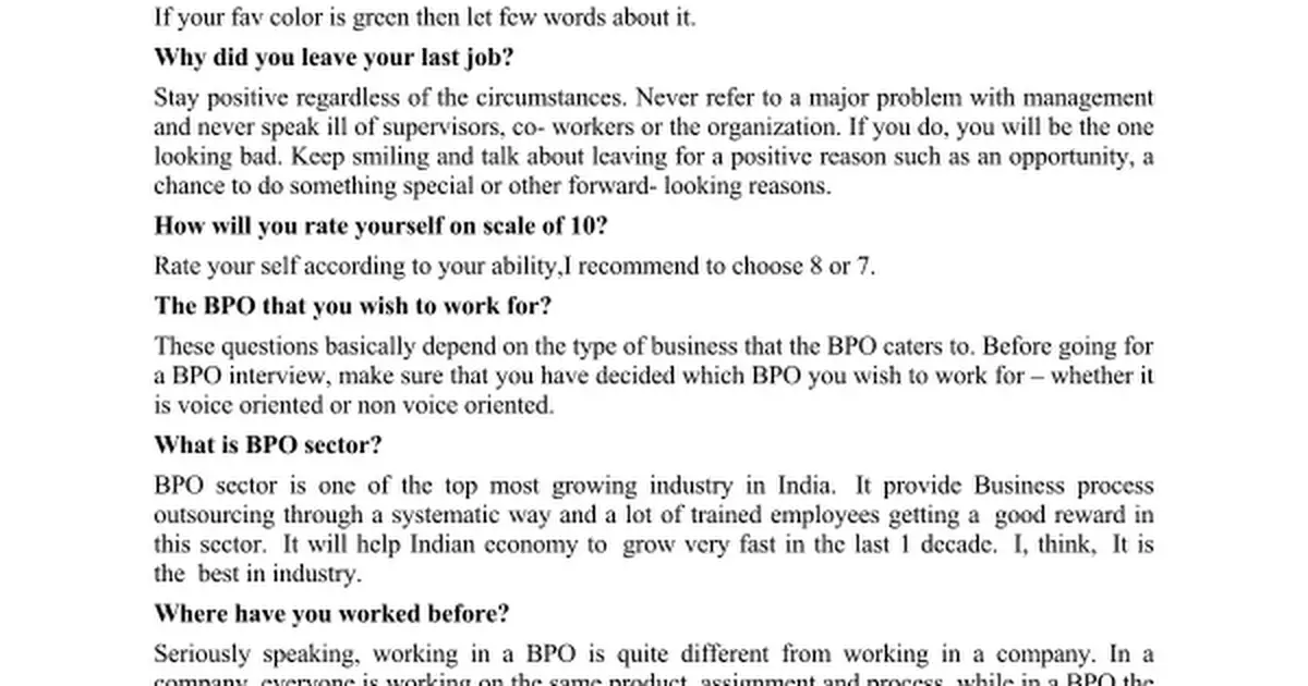 Some common BPO interview questions and answers for ...