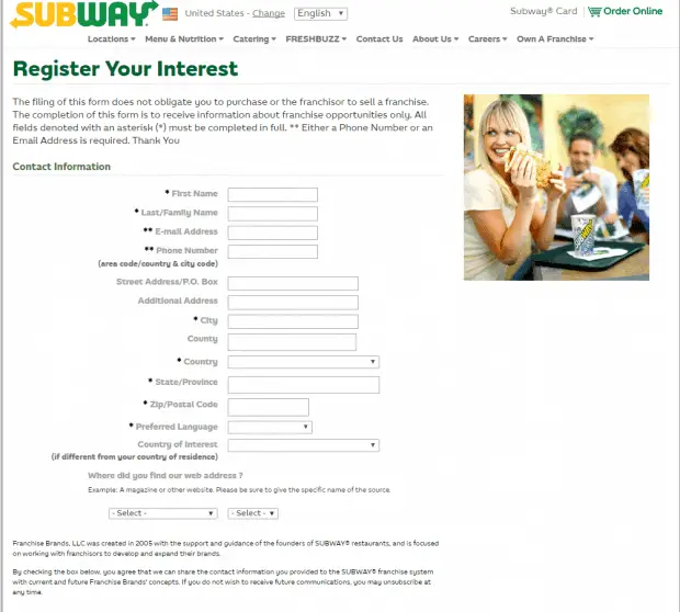 Subway Application Response For Franchise Application