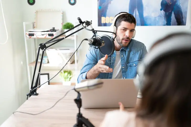 Talking During A Podcast Interview Stock Image