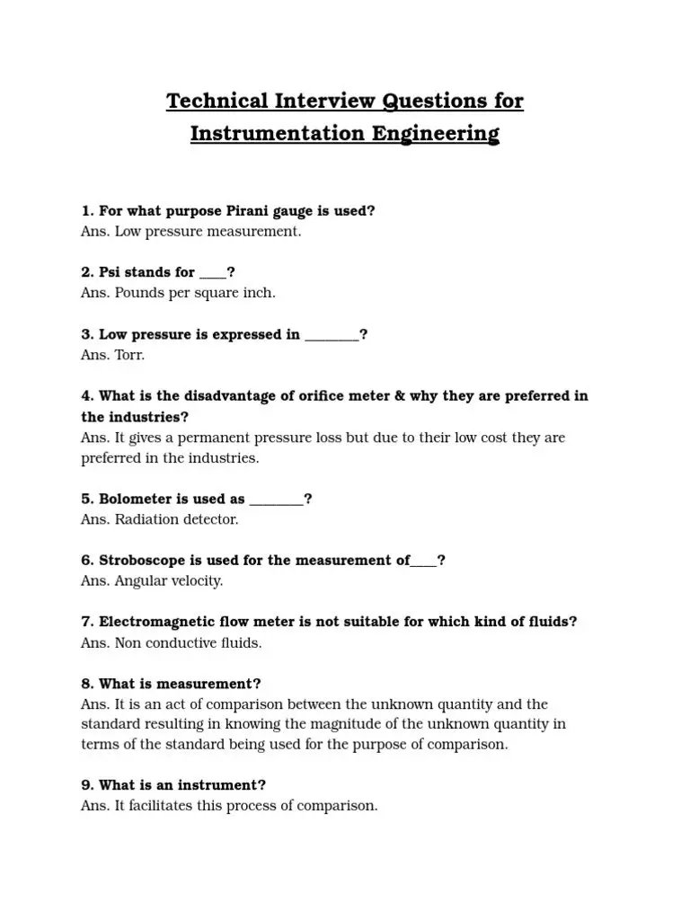 Technical Interview Questions for Instrumentation Engineering ...