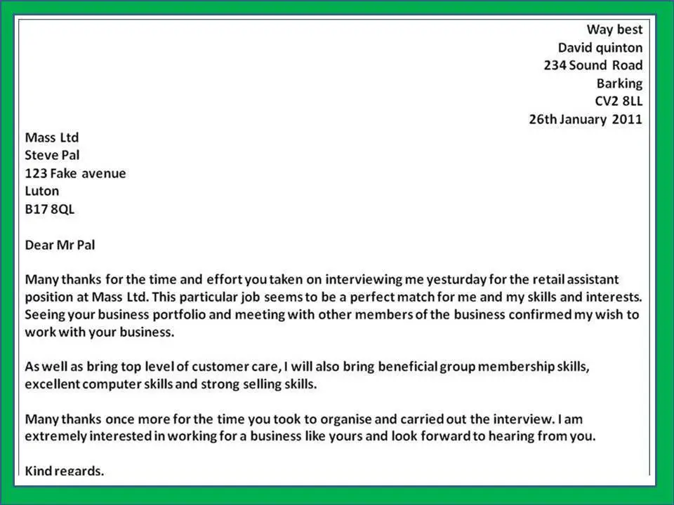 Thank You Letter For Job Interview Check more at https ...