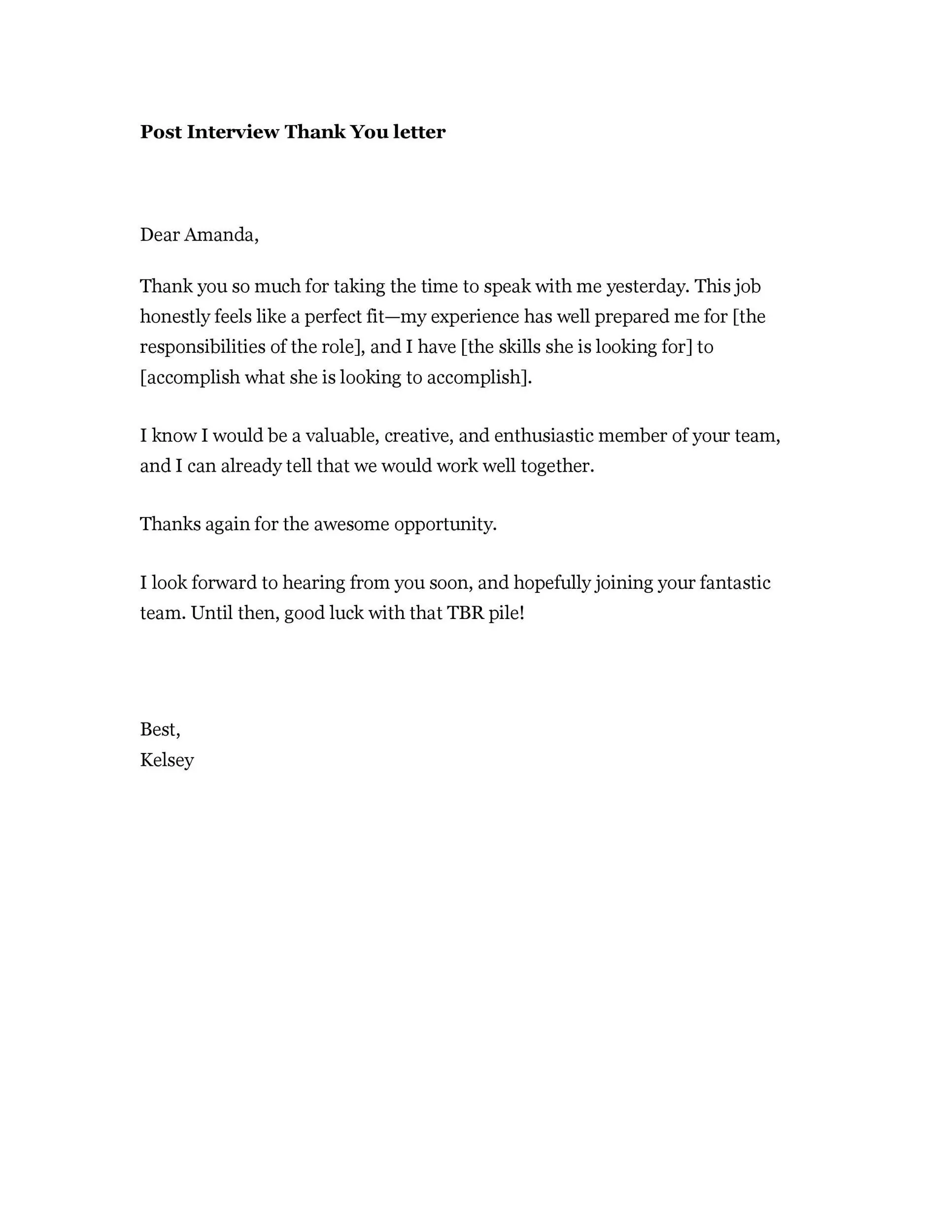 Thank You Letter Template After Interview For Your Needs ...