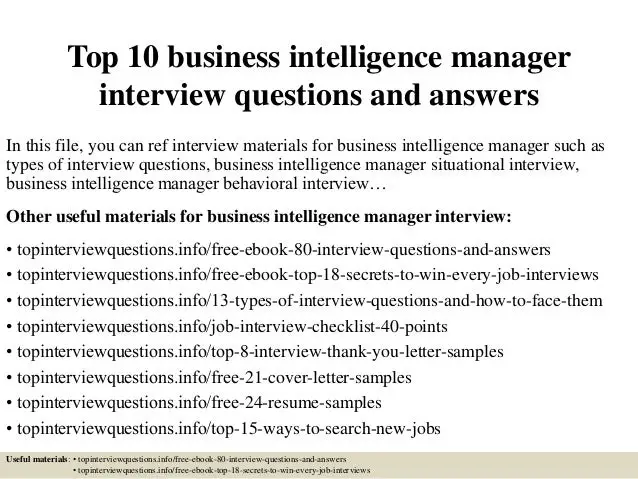 Top 10 business intelligence manager interview questions and answers