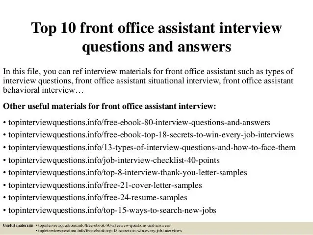 Top 10 front office assistant interview questions and answers