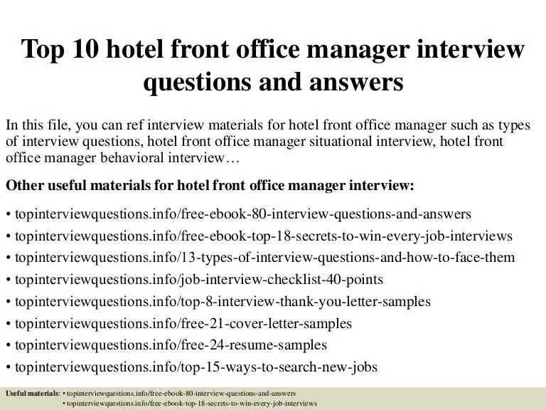 Top 10 hotel front office manager interview questions and answers