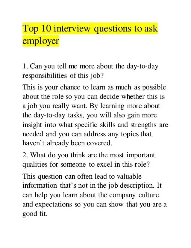 Top 10 interview questions to ask employer