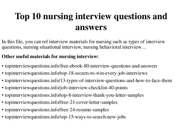 Top 10 nursing interview questions and answers