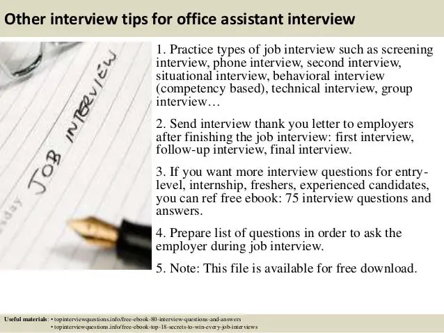 Top 10 office assistant interview questions and answers