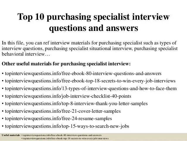 Top 10 purchasing specialist interview questions and answers