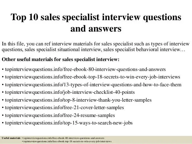 Top 10 sales specialist interview questions and answers