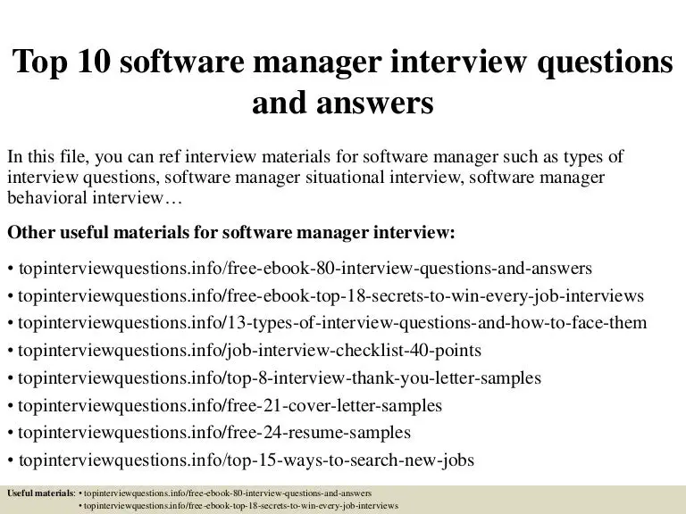 Top 10 software manager interview questions and answers
