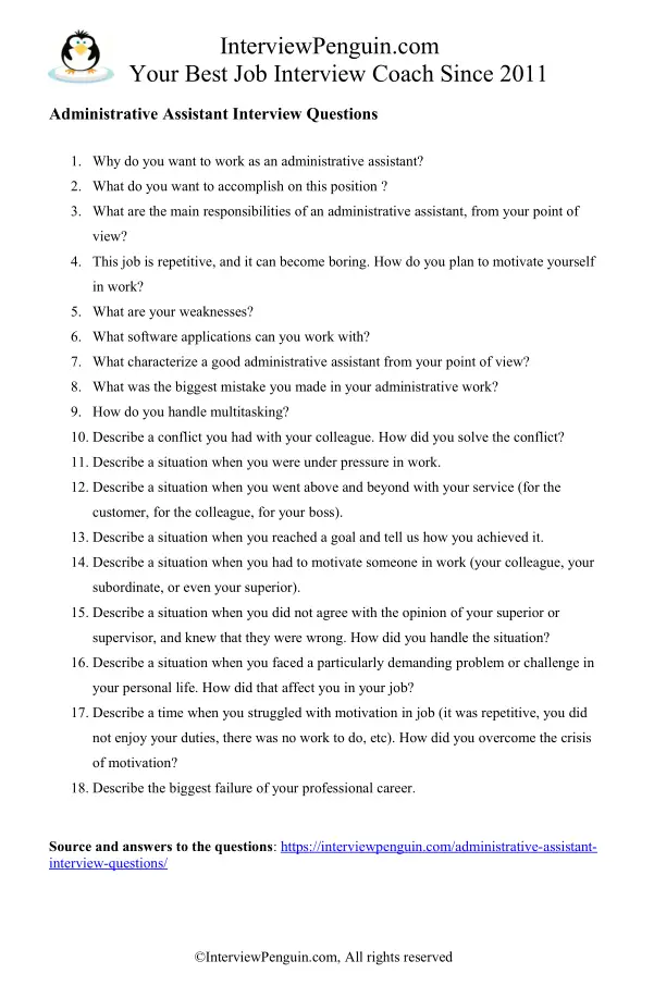 TOP 20 Administrative Assistant Interview Questions &  Answers [2021 ed]