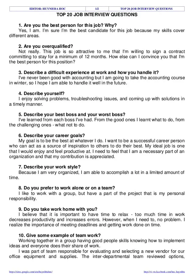 Top 20 job interview questions