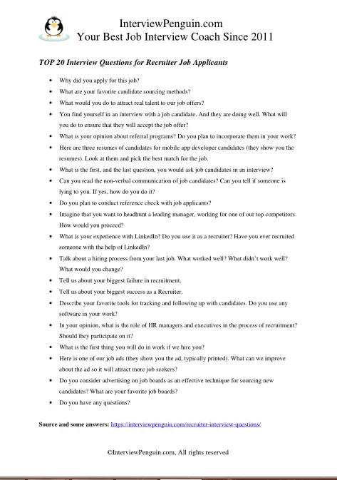 TOP 20 Recruiter Interview Questions &  Answers ...