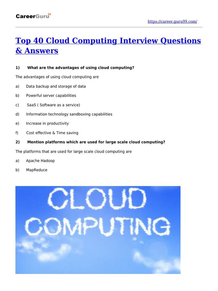 Top 40 Cloud Computing Interview Questions &  Answers: 1 ...