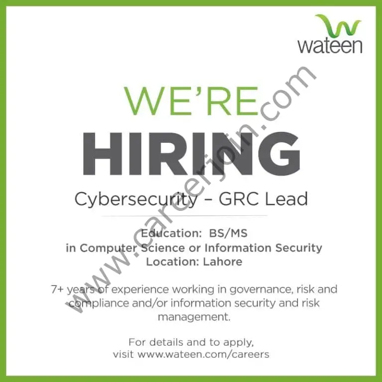 Wateen Telecom Limited Jobs Cyber Security GRC Lead