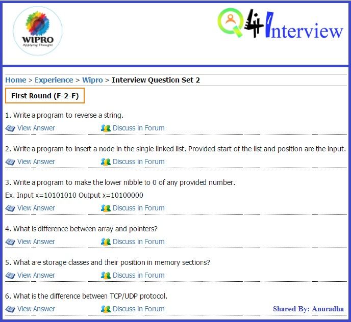 Wipro Interview Questions asked at freshers level